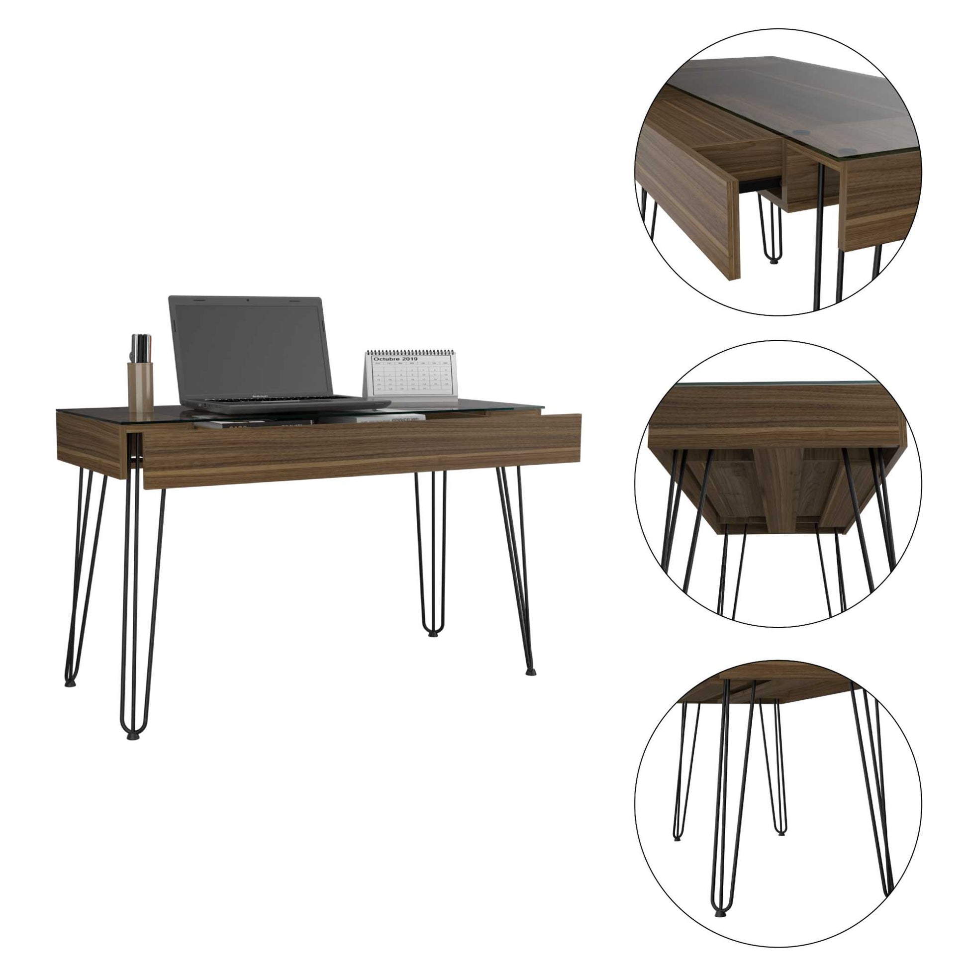 Mahogany 1-Drawer Desk - Brown Particle Board