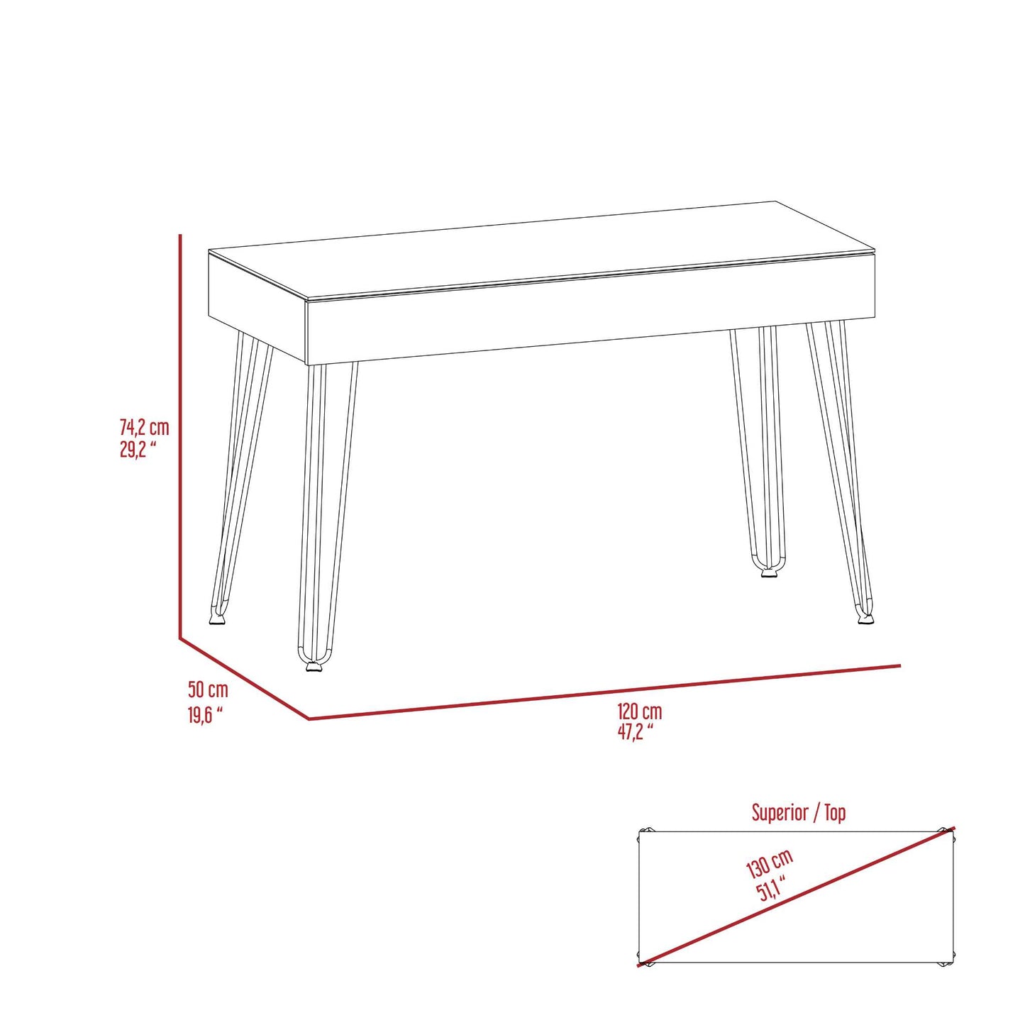 Mahogany 1-Drawer Desk - Brown Particle Board