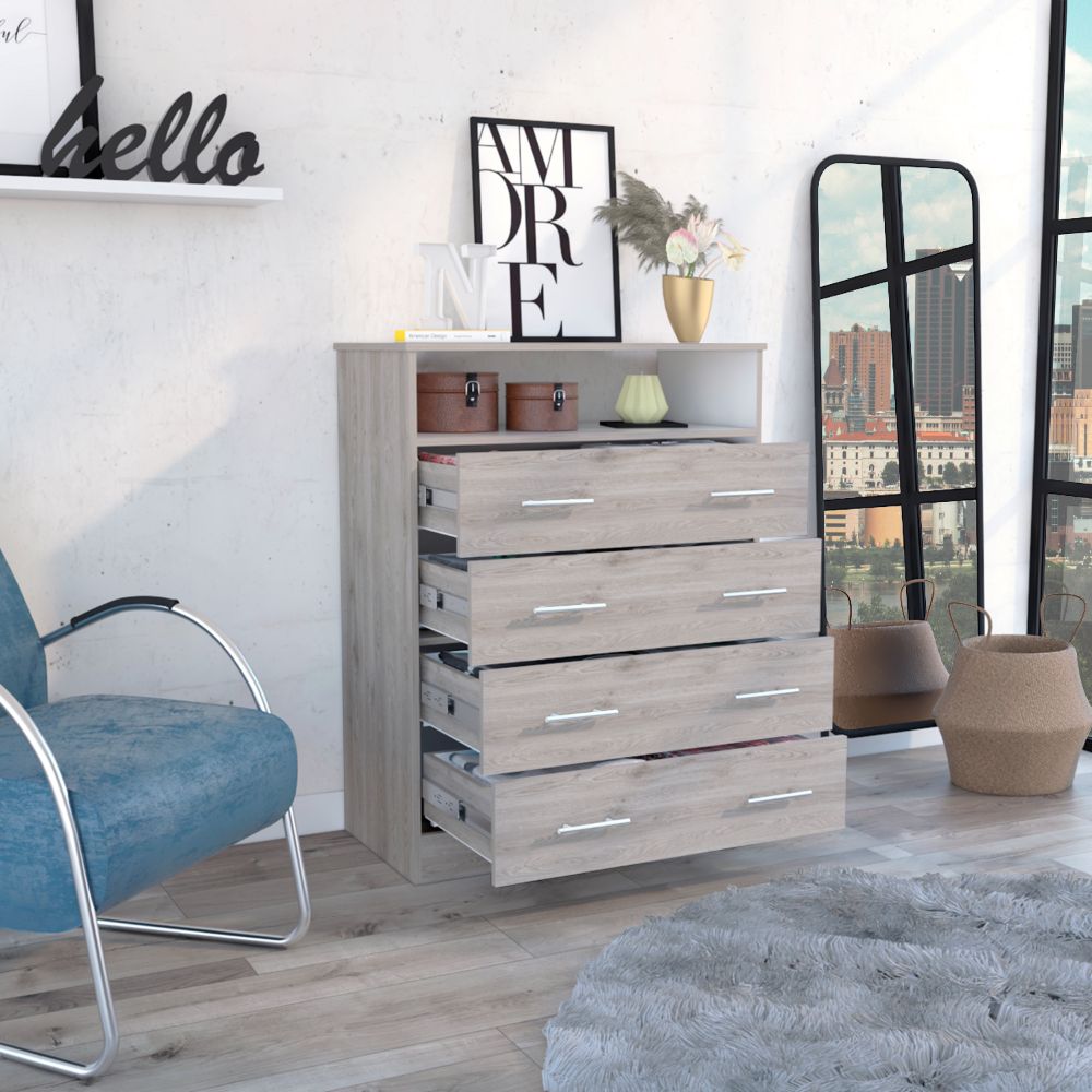Light Gray 4-Drawer Rectangle Dresser - Bedroom Storage