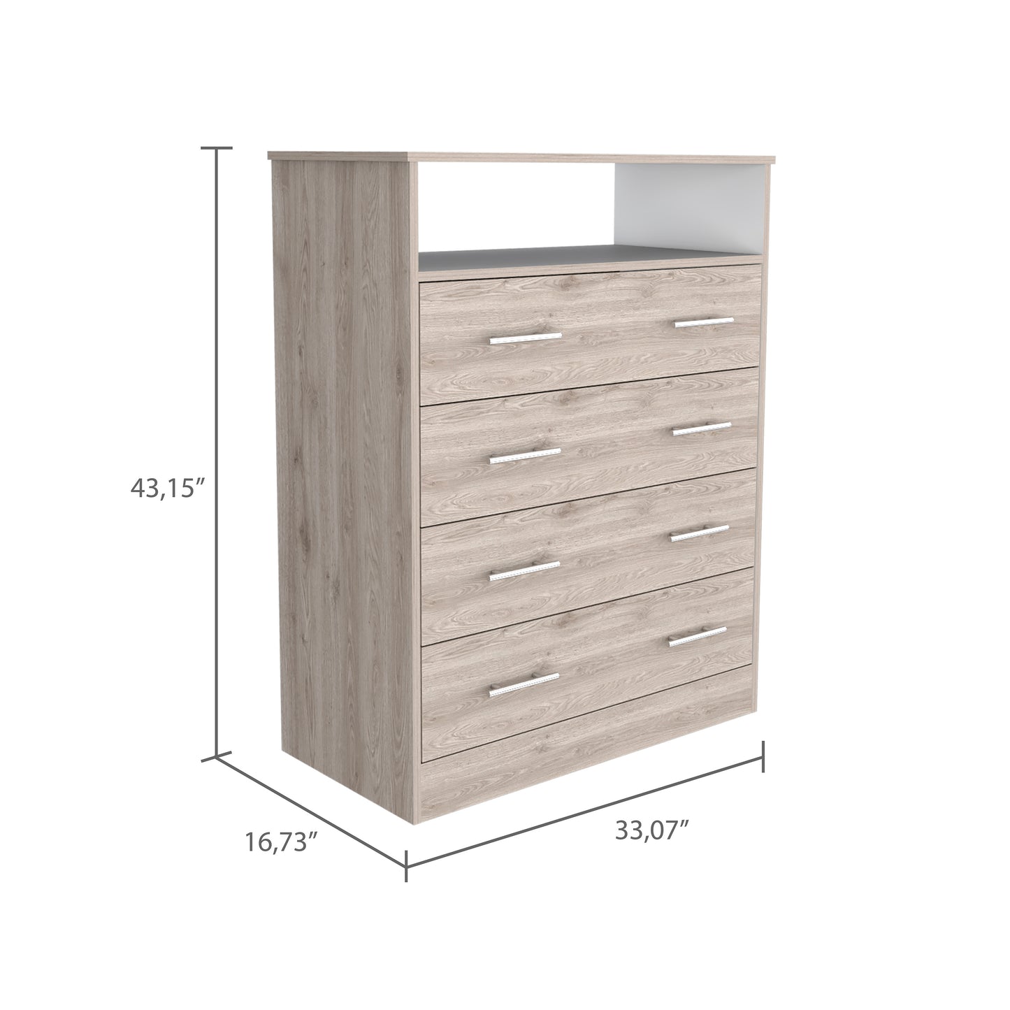 Light Gray 4-Drawer Rectangle Dresser - Bedroom Storage