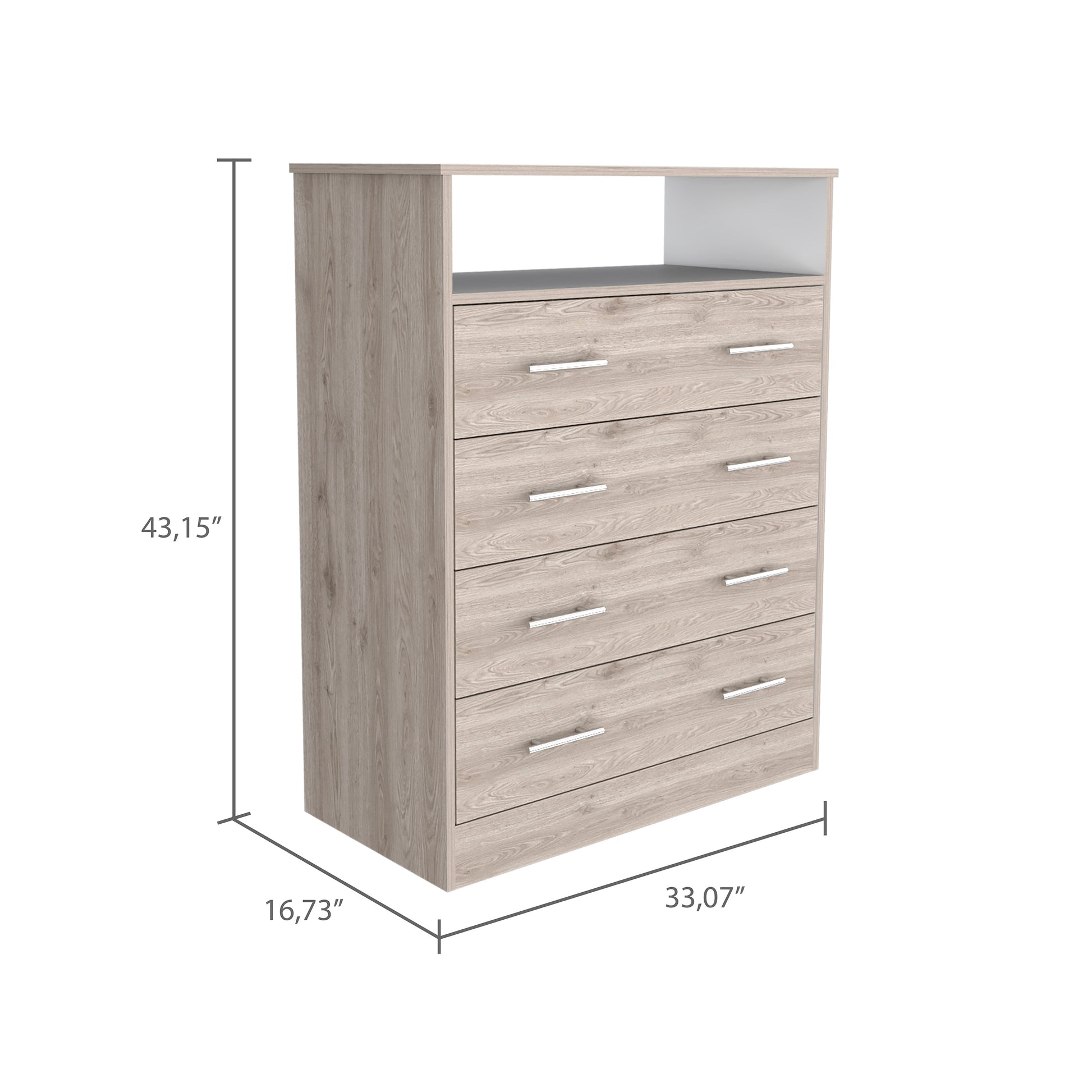 Light Gray 4-Drawer Rectangle Dresser - Bedroom Storage