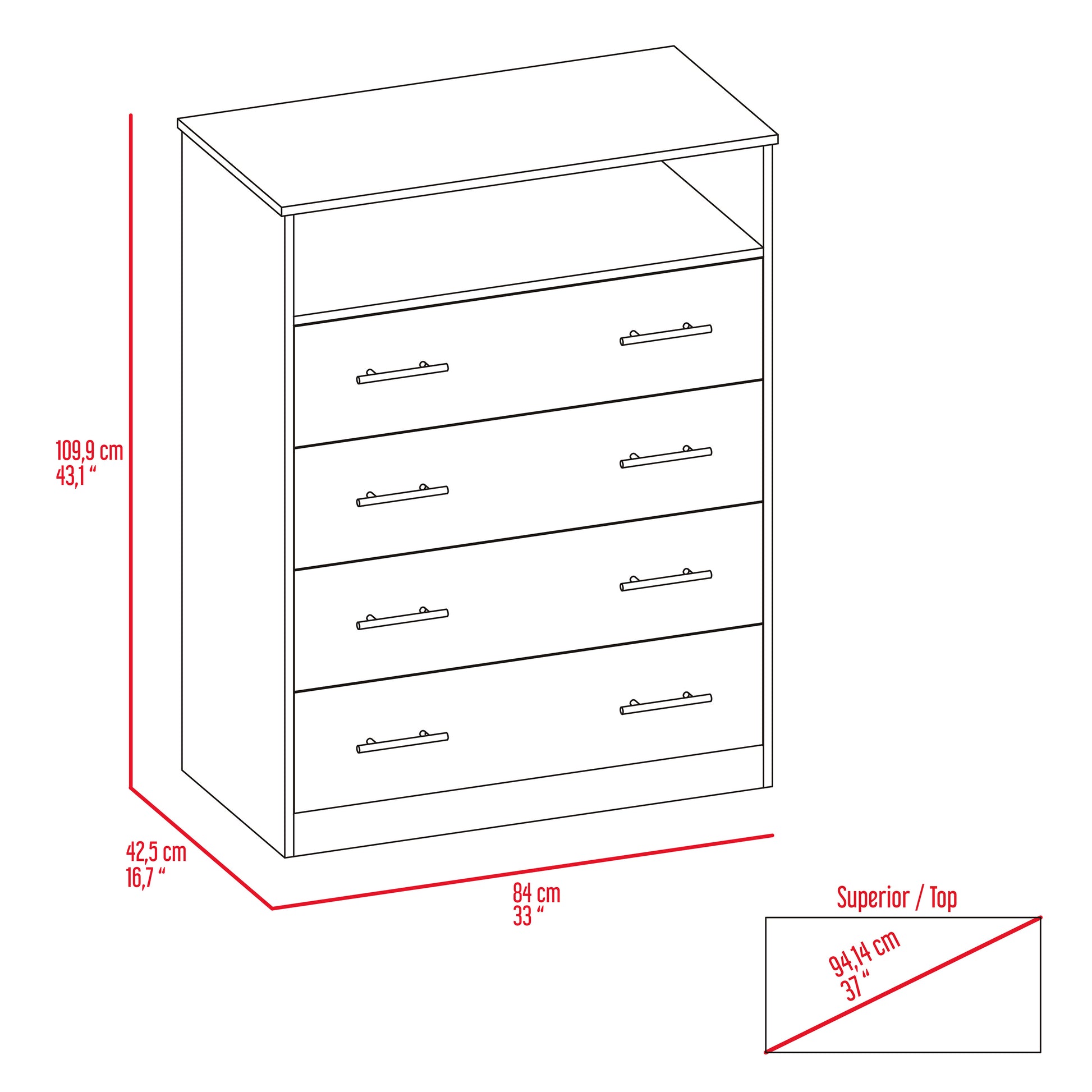 Light Gray 4-Drawer Rectangle Dresser - Bedroom Storage