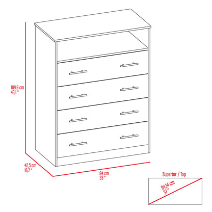 Light Gray 4-Drawer Rectangle Dresser - Bedroom Storage