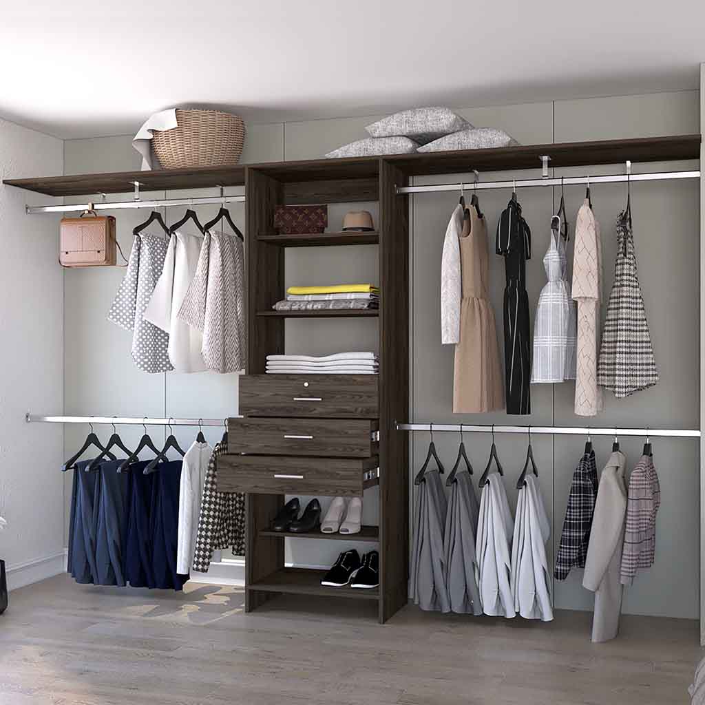 Brown Particle Board 3-Drawer Closet System 118" W