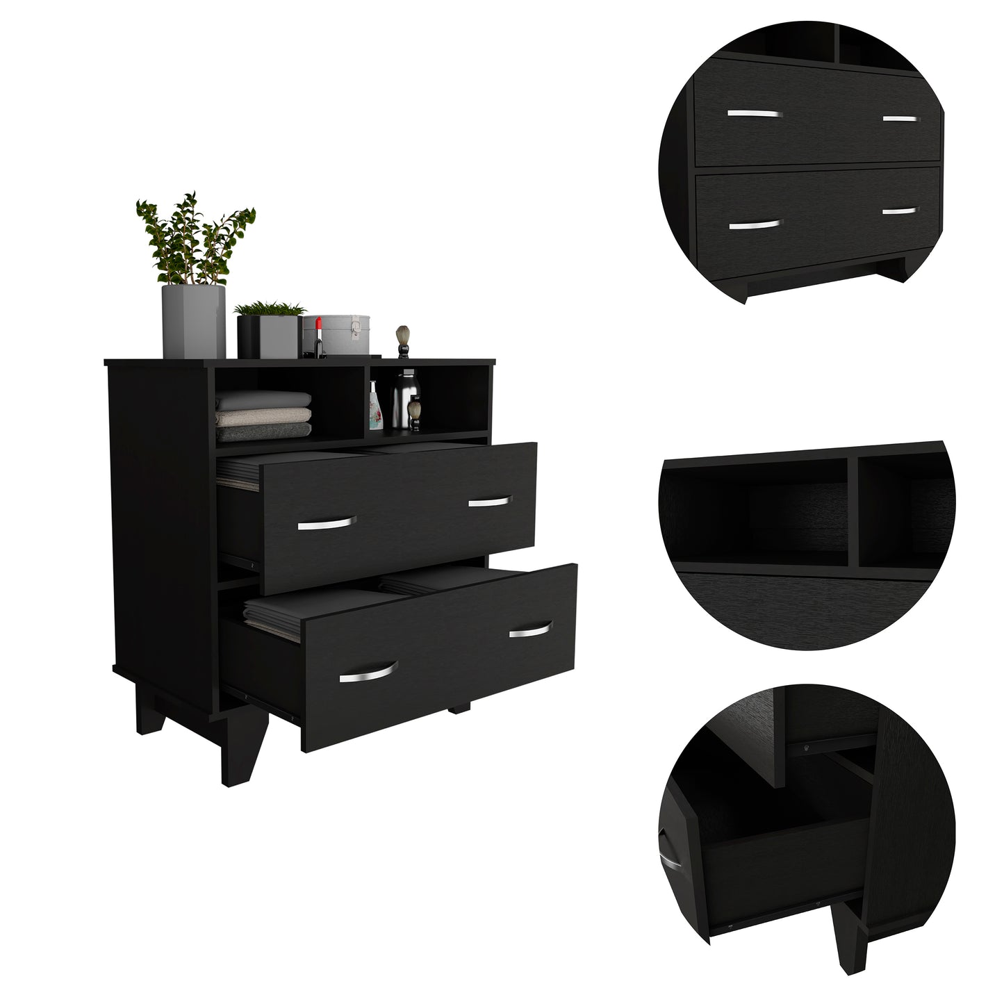 Wenge Particle Board Dresser with Drawers and Shelves for Bedroom