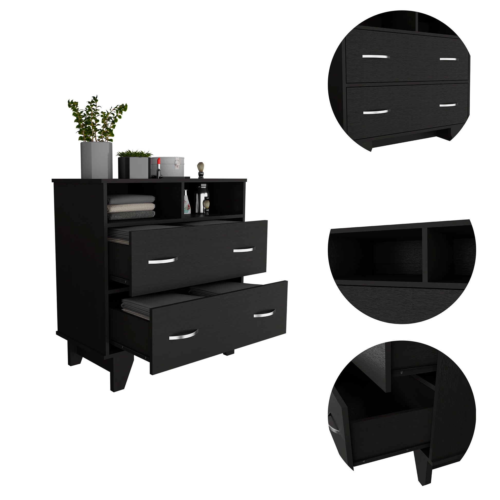 Wenge Particle Board Dresser with Drawers and Shelves for Bedroom