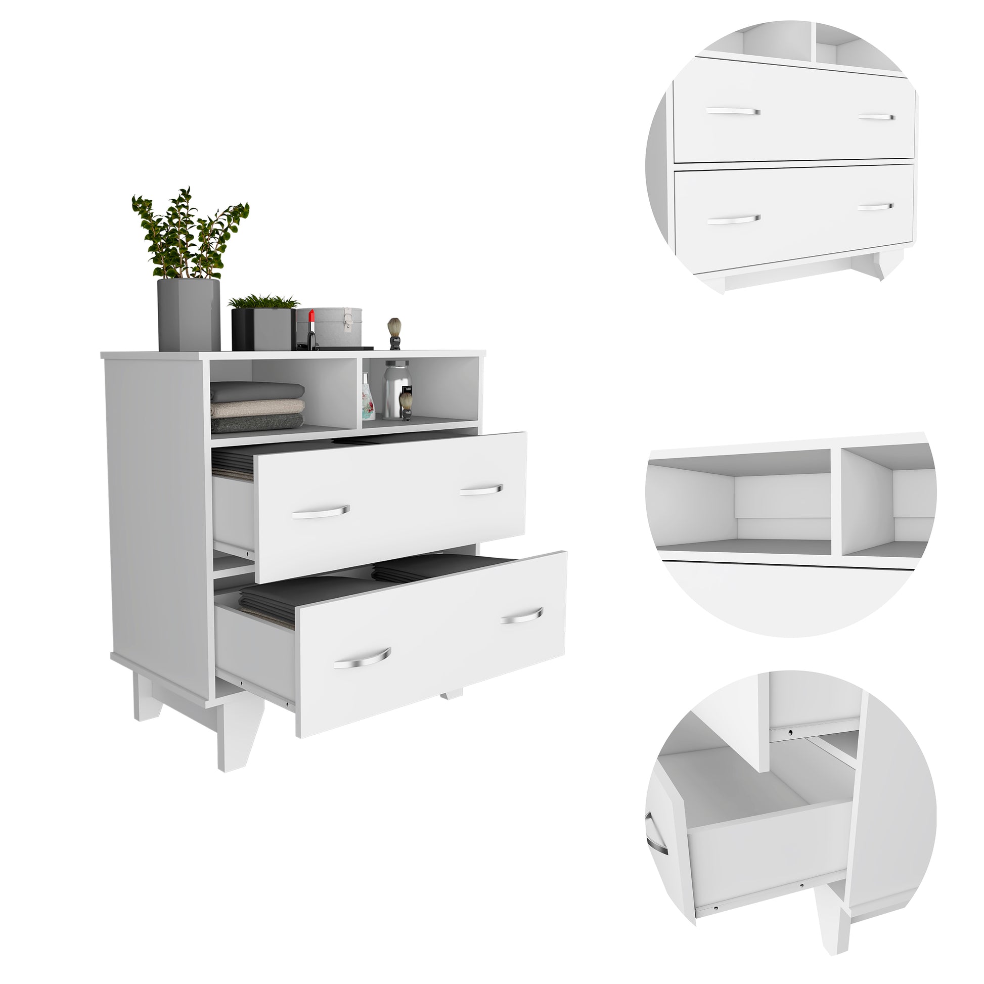 White 2-Drawer Dresser with 2 Shelves - 31.5" W