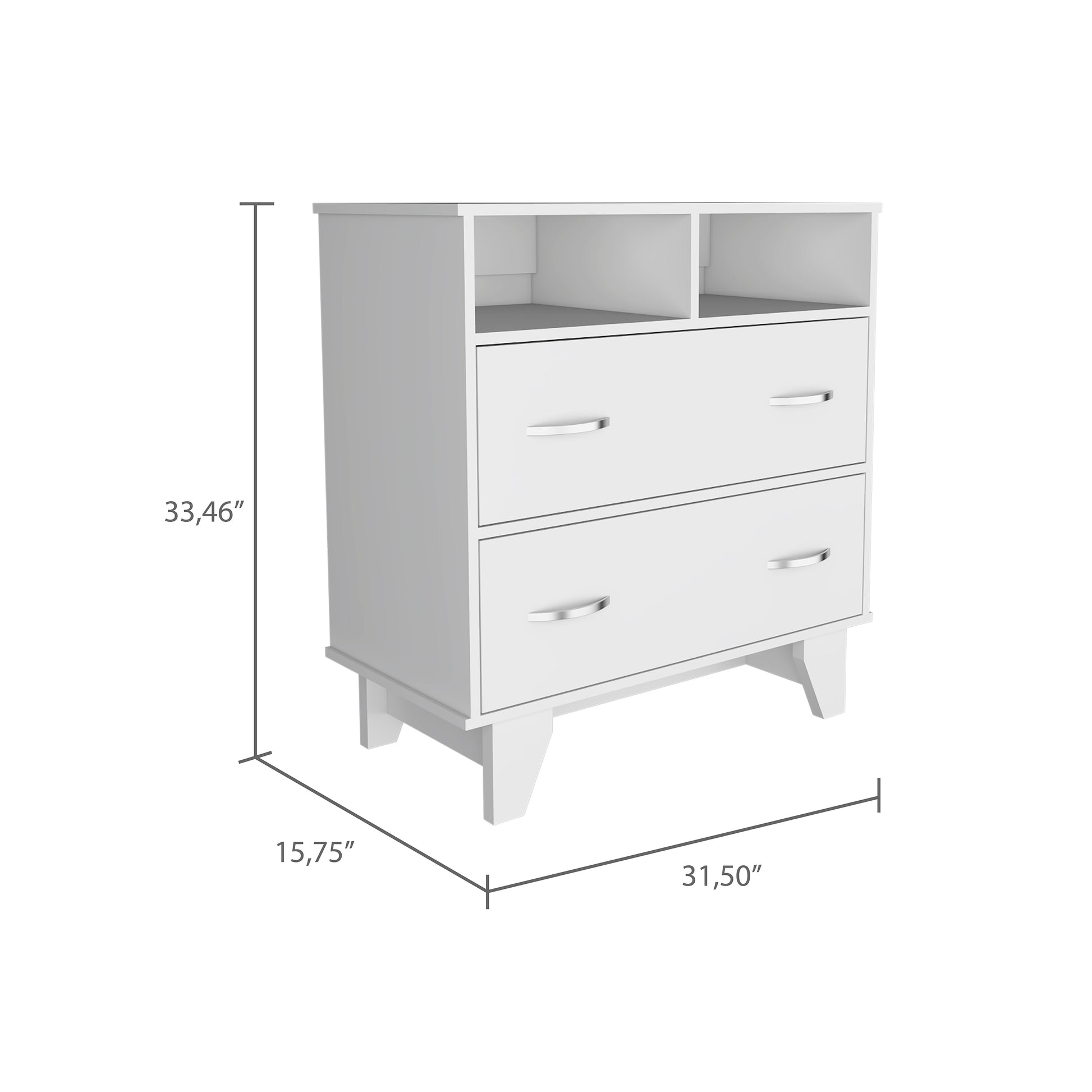 White 2-Drawer Dresser with 2 Shelves - 31.5" W