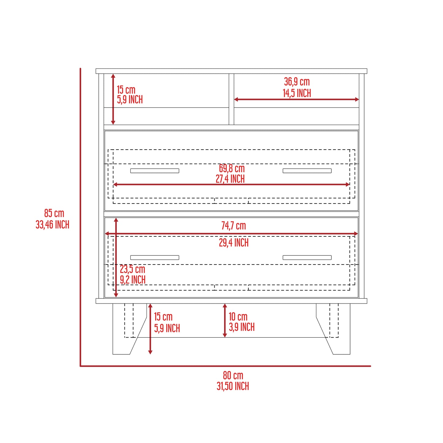 White 2-Drawer Dresser with 2 Shelves - 31.5" W