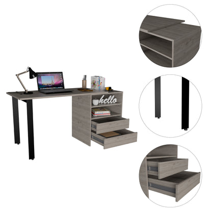 Light Gray 2-Drawer Writing Desk with Shelves for Home Office