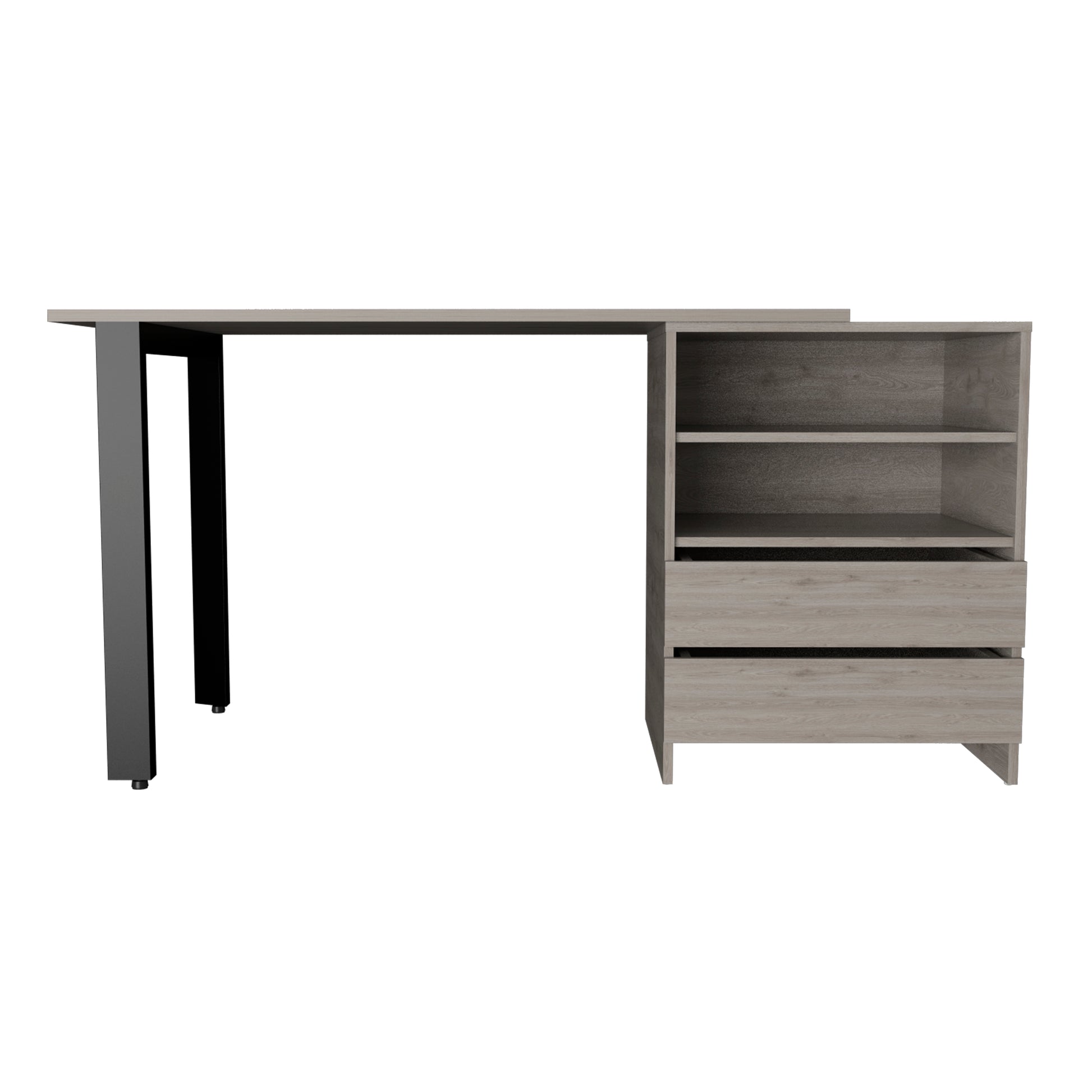 Light Gray 2-Drawer Writing Desk with Shelves for Home Office