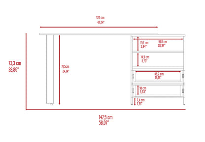 Light Gray 2-Drawer Writing Desk with Shelves for Home Office