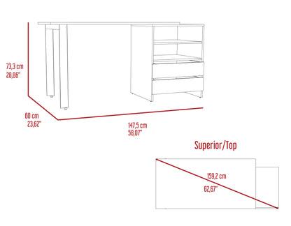 Light Gray 2-Drawer Writing Desk with Shelves for Home Office