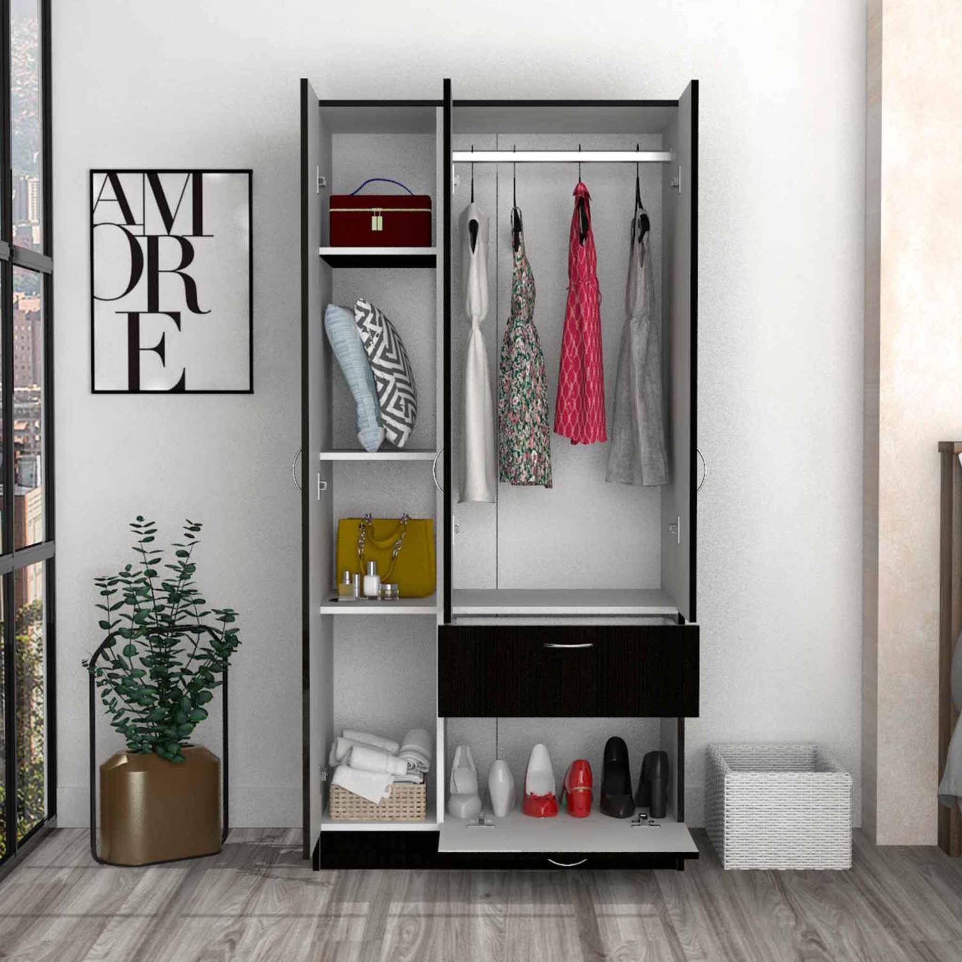 Meredith 1-Drawer Armoire - Wenge & White Dressers, Chests & Wardrobes
