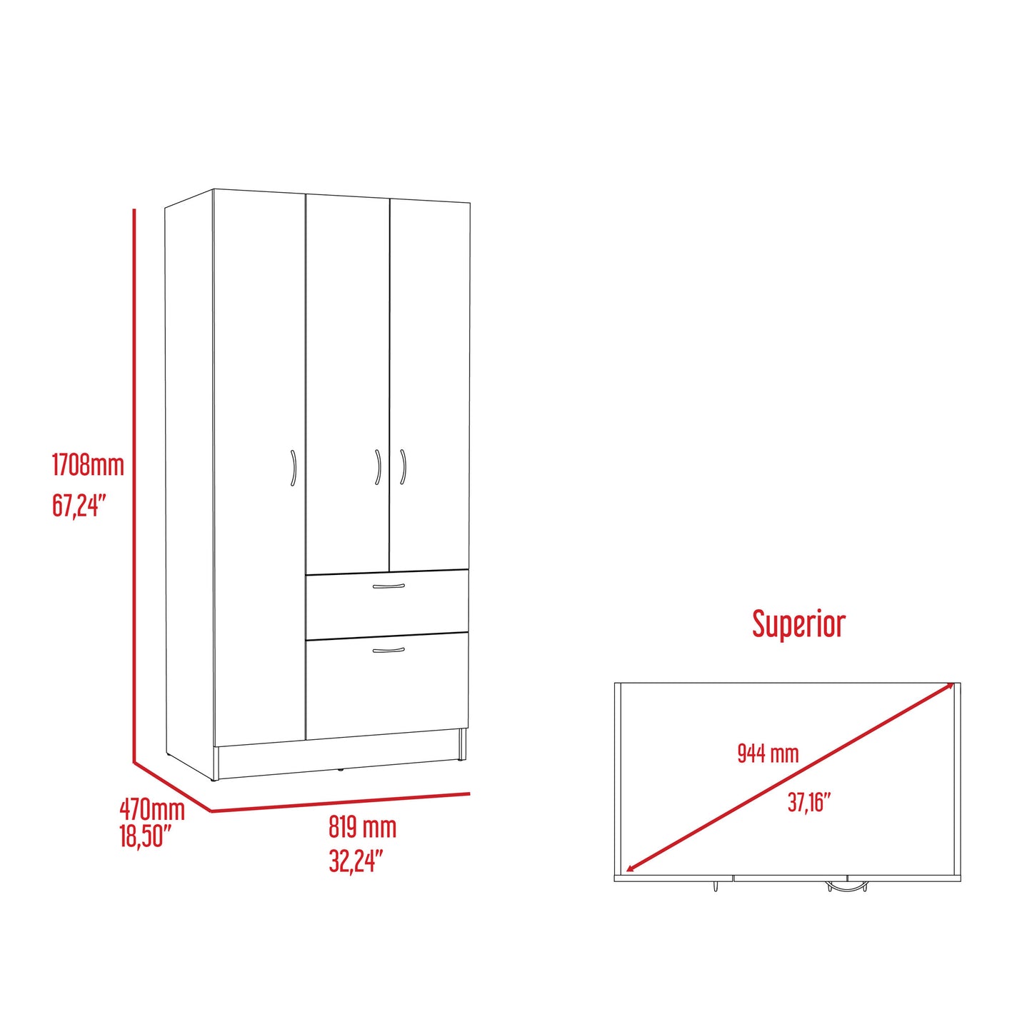 Meredith 1-Drawer Armoire - Wenge & White Dressers, Chests & Wardrobes