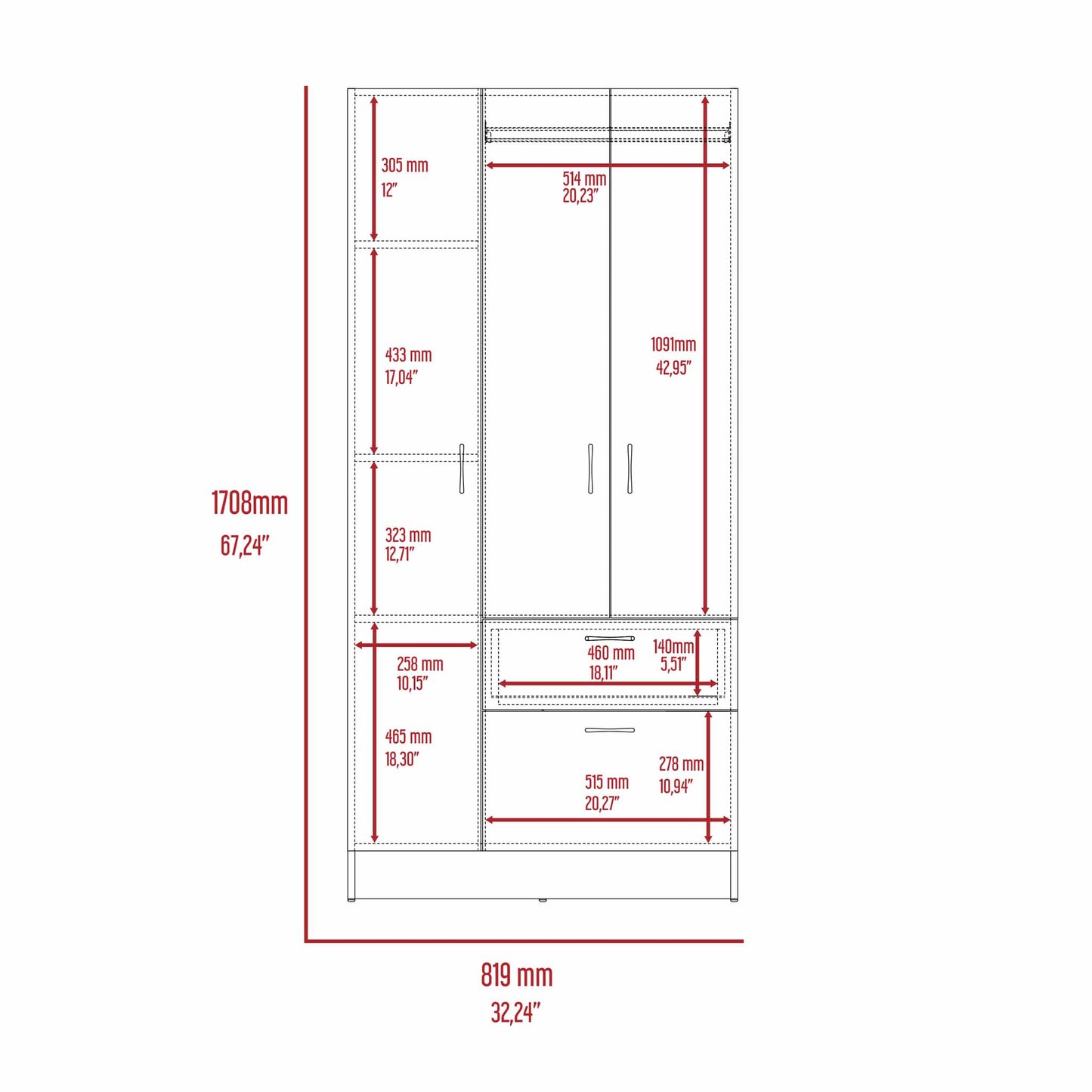 Meredith 1-Drawer Armoire - Wenge & White Dressers, Chests & Wardrobes