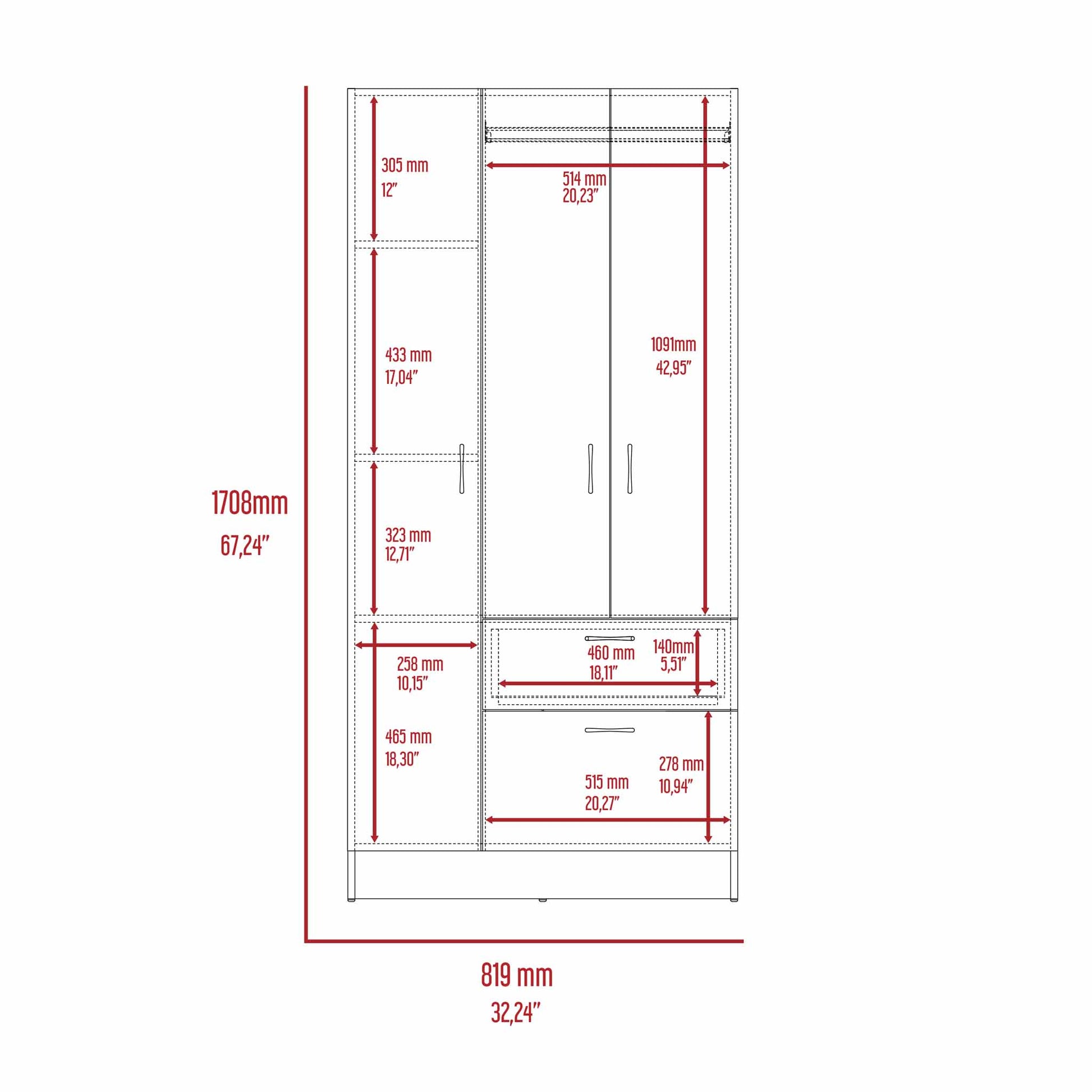 Meredith 1-Drawer Armoire - Wenge & White Dressers, Chests & Wardrobes