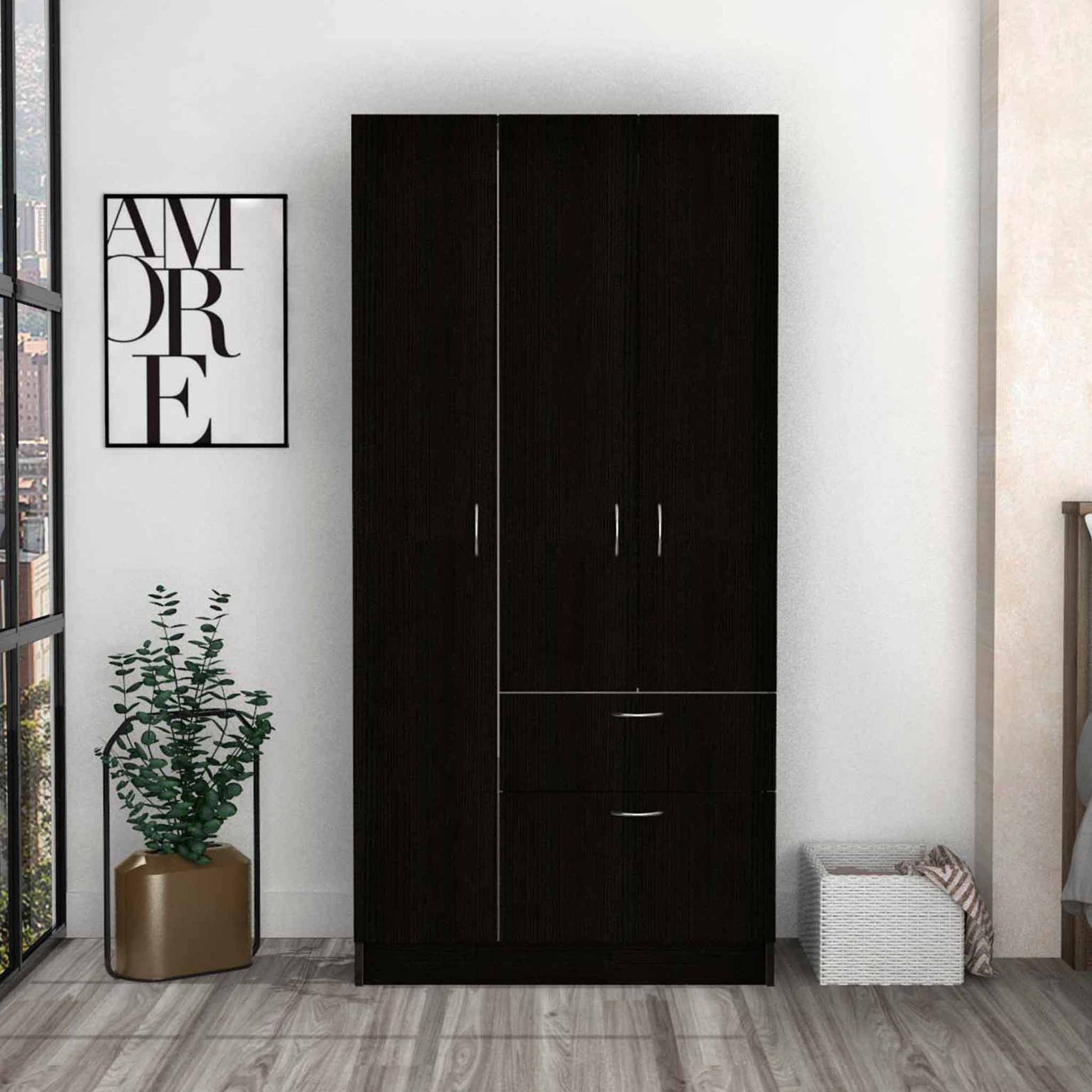 Meredith 1-Drawer Rectangle Armoire Wenge and White