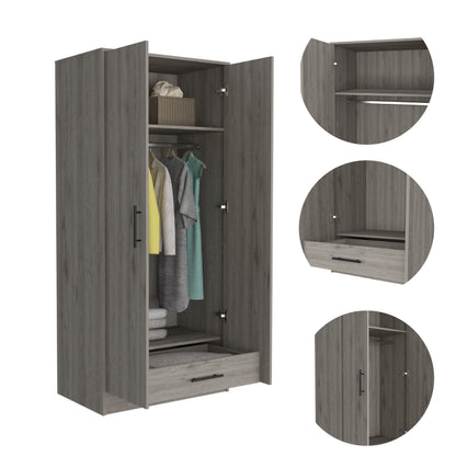 Light Gray Rectangle Armoire - Storage & Hanging Rod