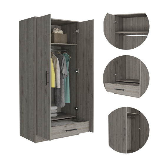 Light Gray Rectangle Armoire - Storage & Hanging Rod