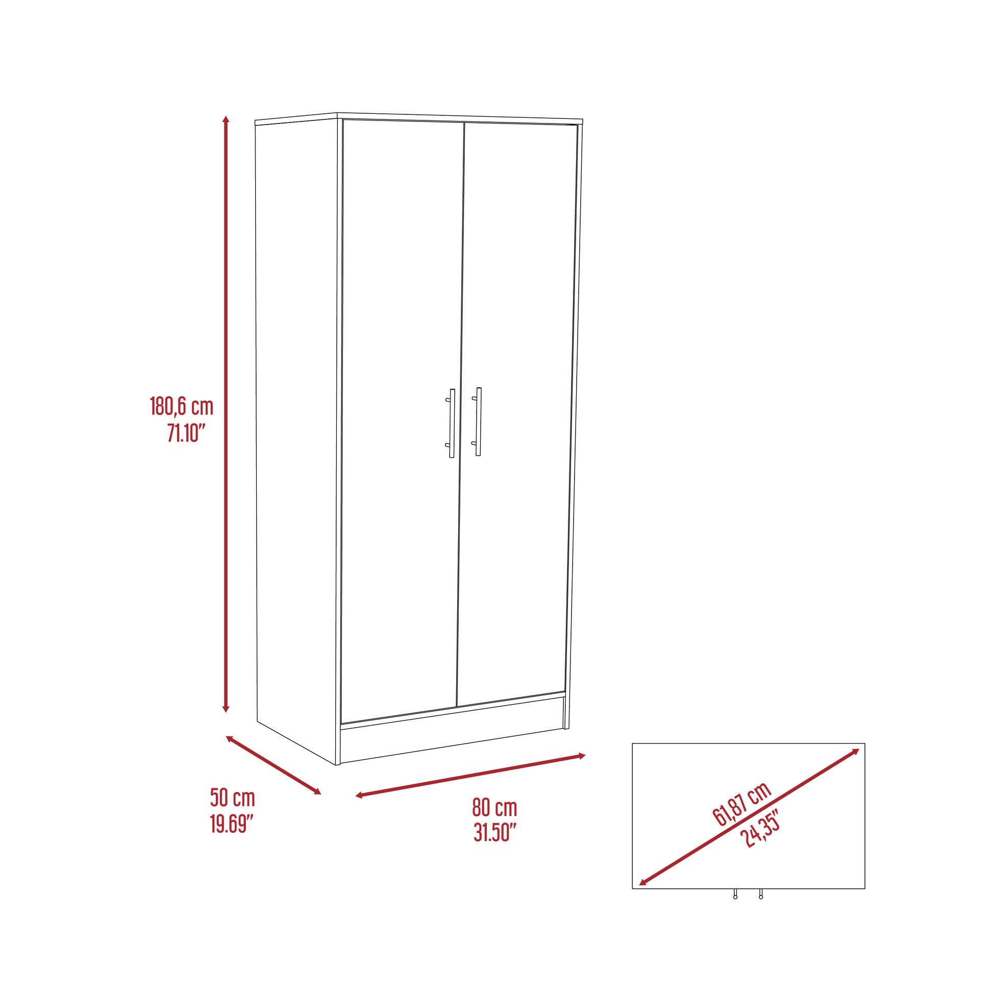 Light Gray Rectangle Armoire - Storage & Hanging Rod