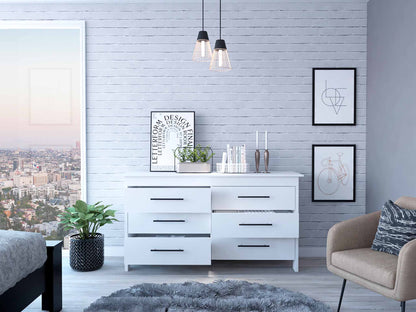 White Rectangle Dresser - 6 Spacious Drawers