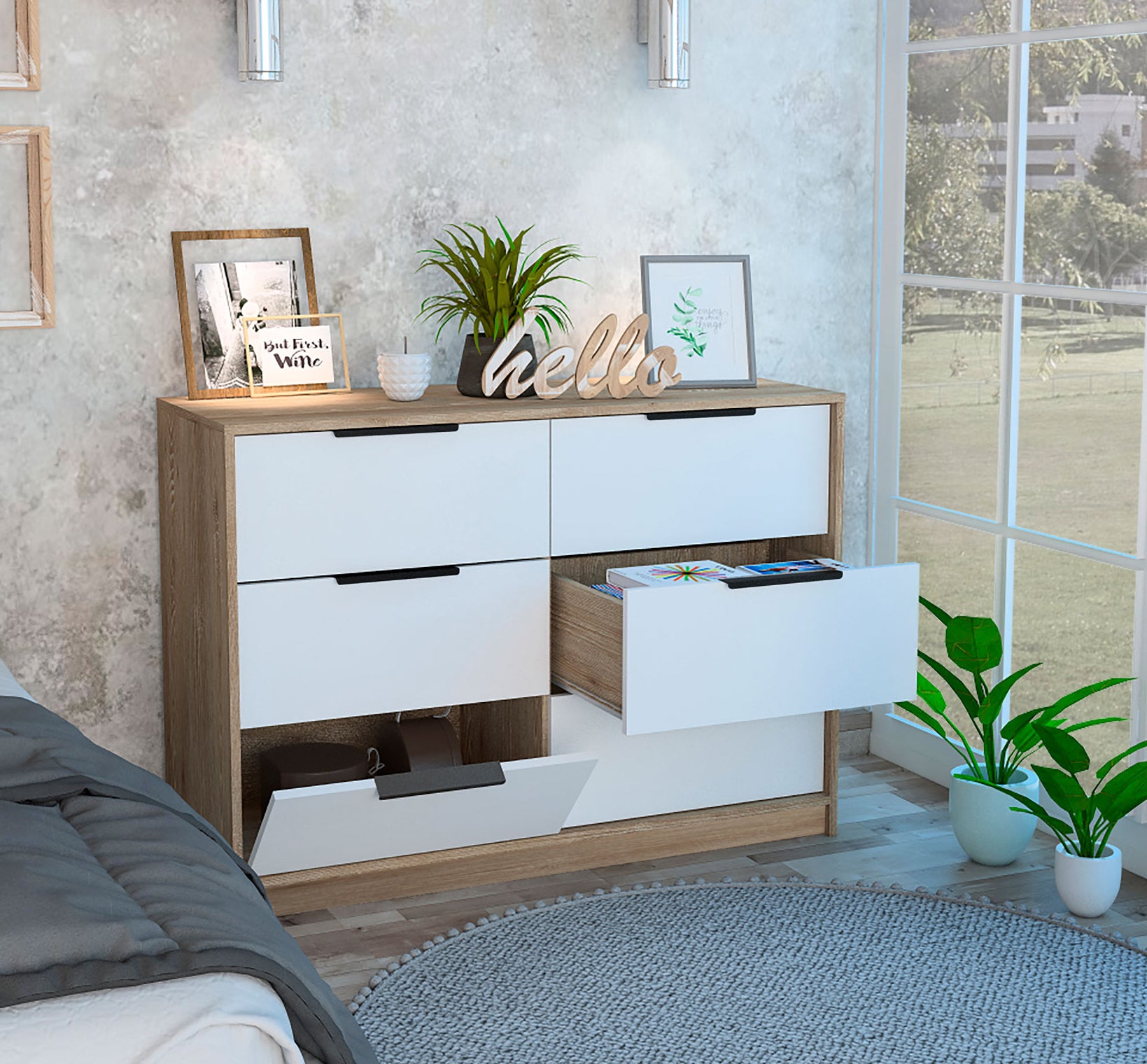 42" White Rectangle Dresser with 6 Drawers for Bedroom