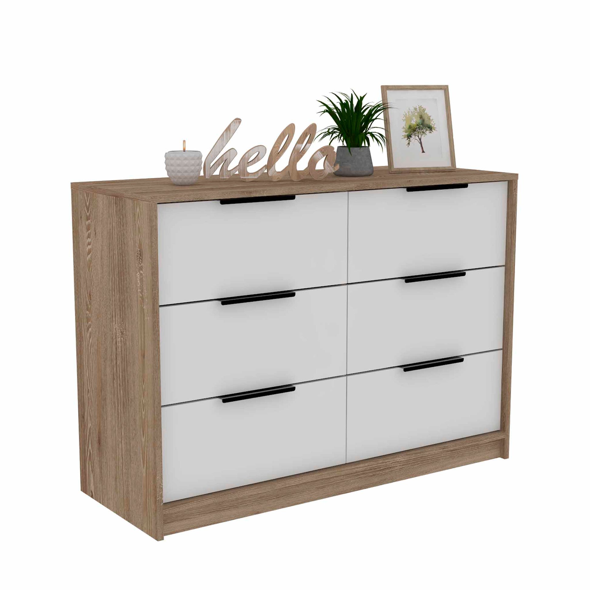 42" White Rectangle Dresser with 6 Drawers for Bedroom
