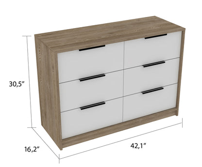 42" White Rectangle Dresser with 6 Drawers for Bedroom