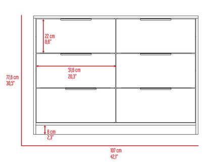 42" White Rectangle Dresser with 6 Drawers for Bedroom