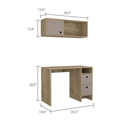 Light Oak & Taupe 2-Shelf Desk - Storage Office Set