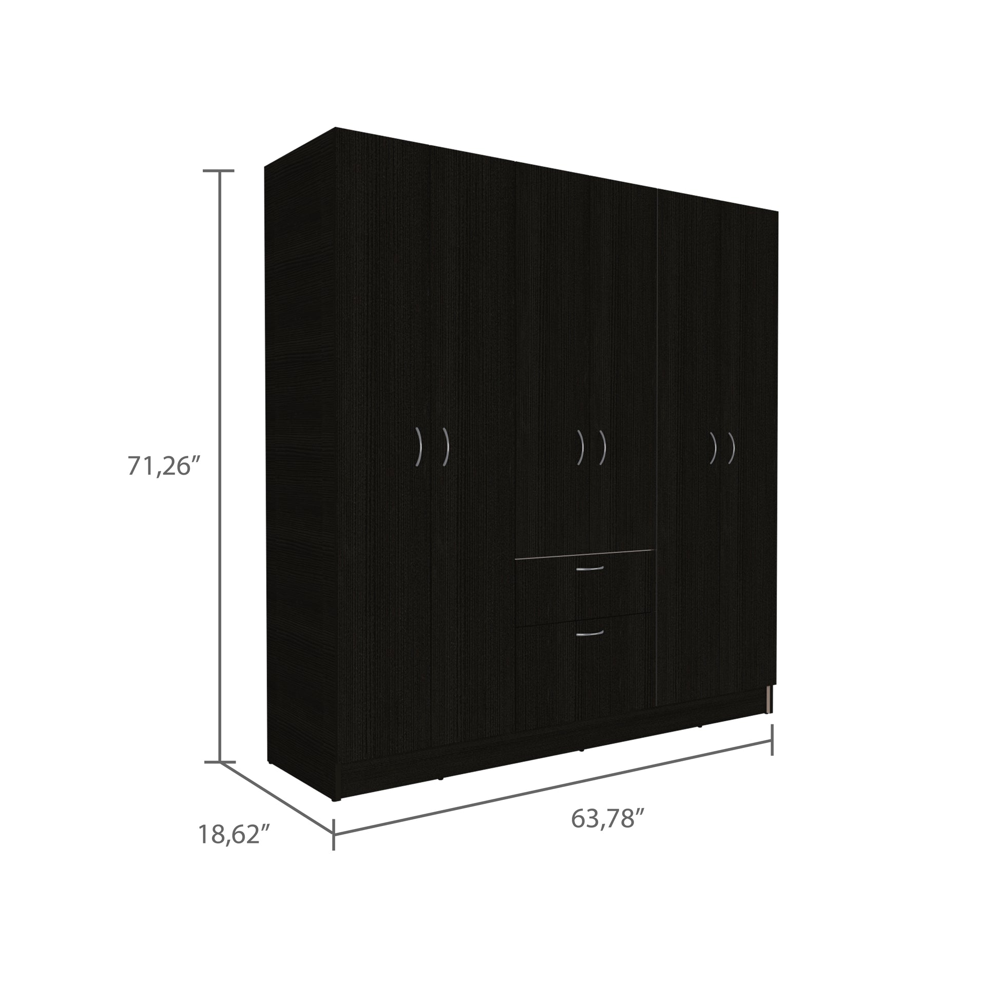 Wenge Bedroom Dresser 6-Door Armoire 63.78" Wide