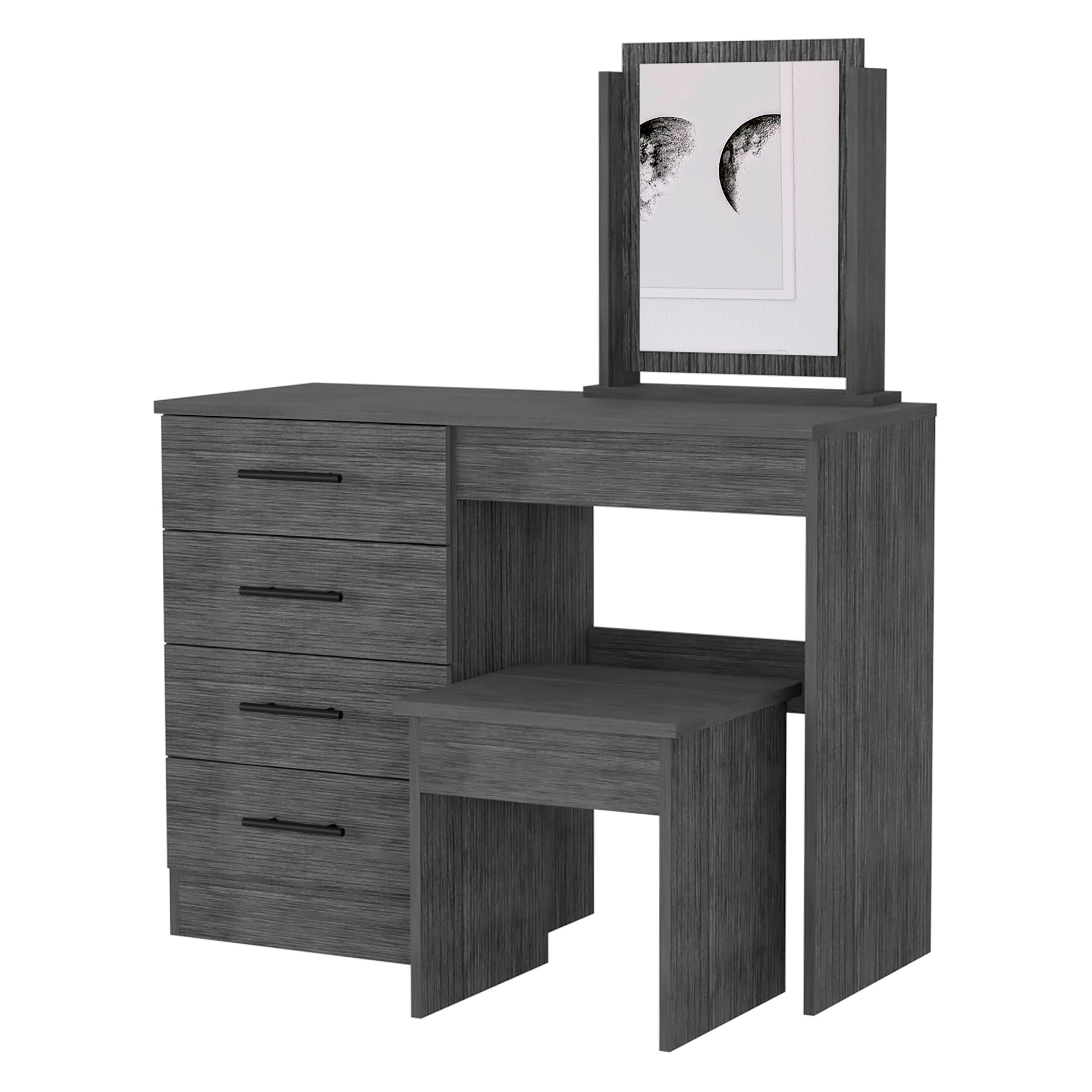 Gray 4-Drawer Makeup Vanity with Stool - Particle Board