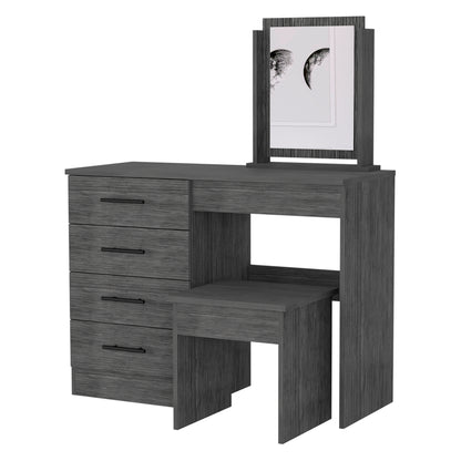 Gray 4-Drawer Makeup Vanity with Stool - Particle Board