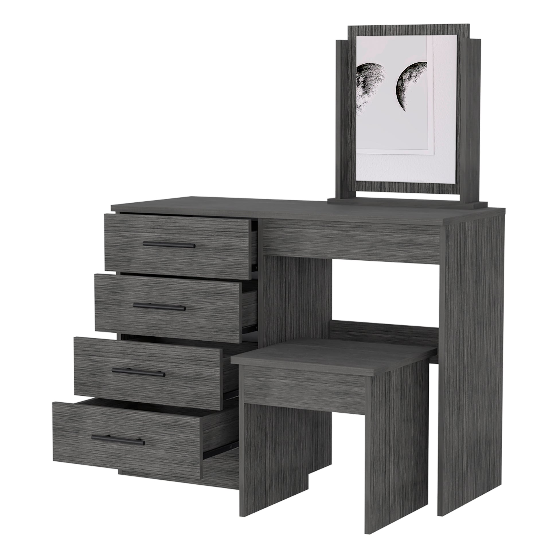 Gray 4-Drawer Makeup Vanity with Stool - Particle Board