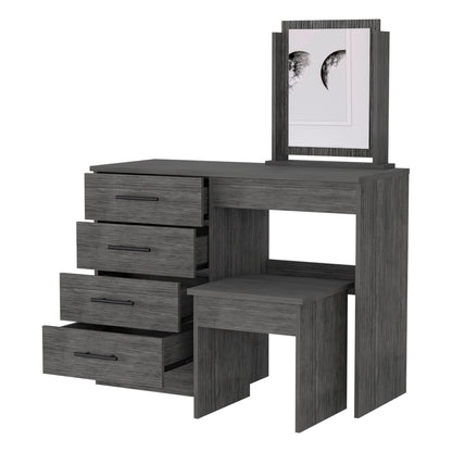 Gray 4-Drawer Makeup Vanity with Stool - Particle Board