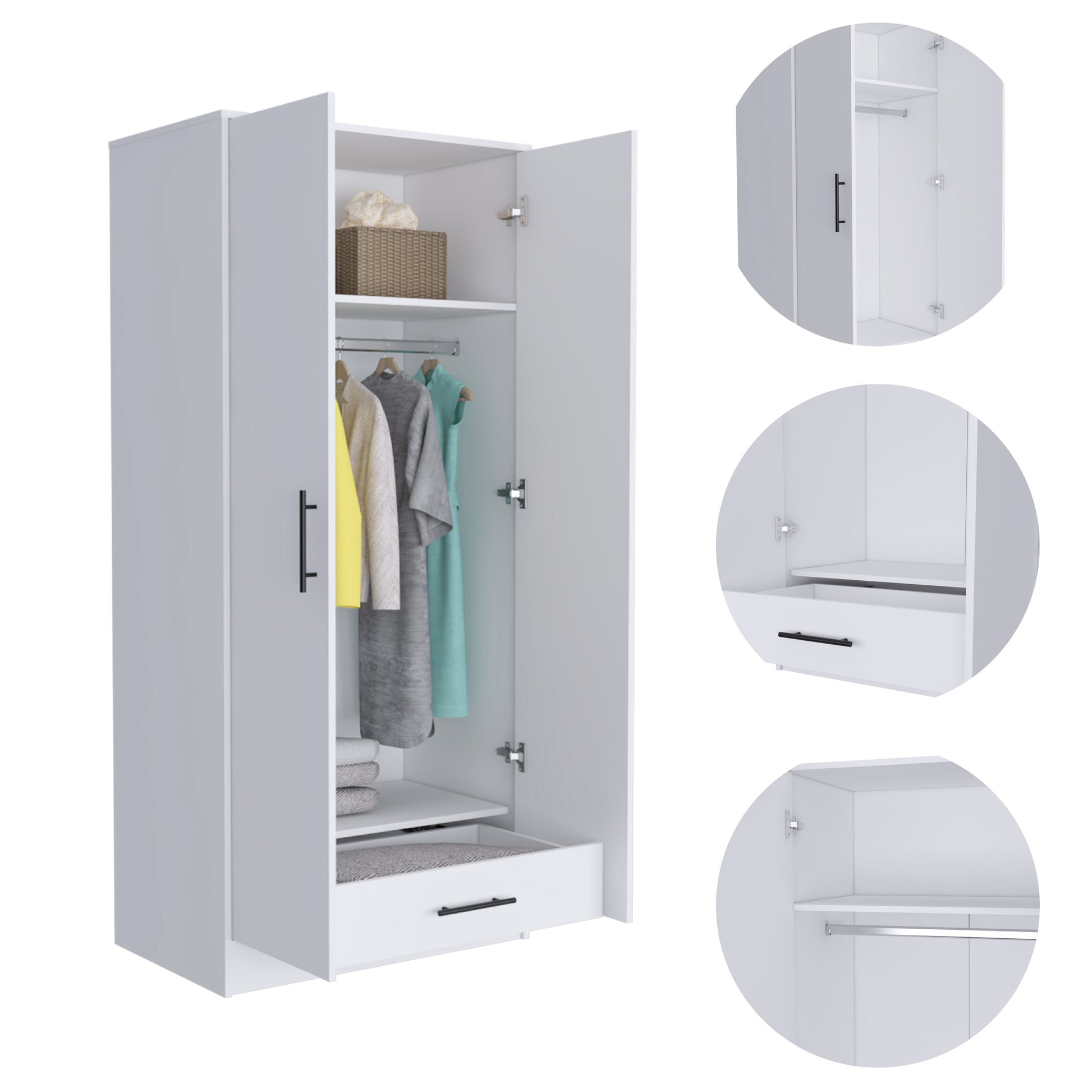 Conway Rectangle Armoire White - Spacious Storage