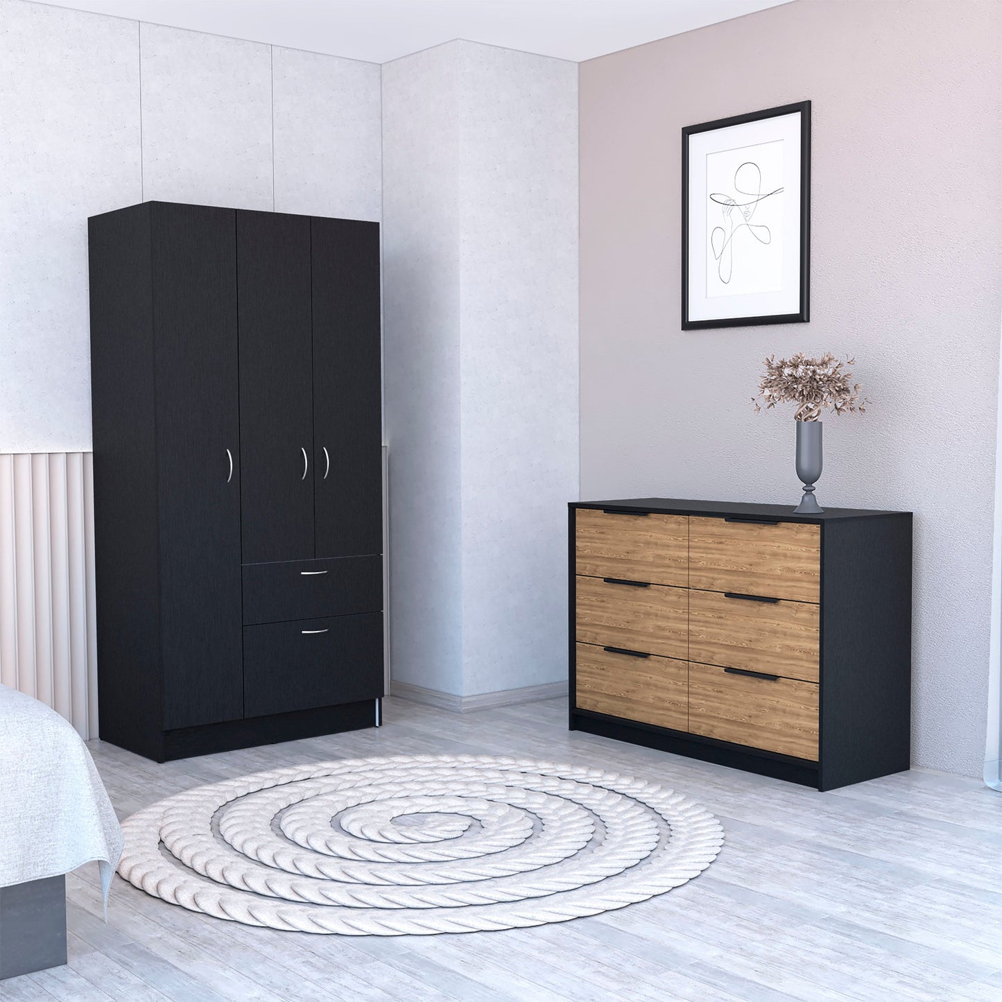 2-Piece Bedroom Set, Armoire and Dresser, Wenge and Pine