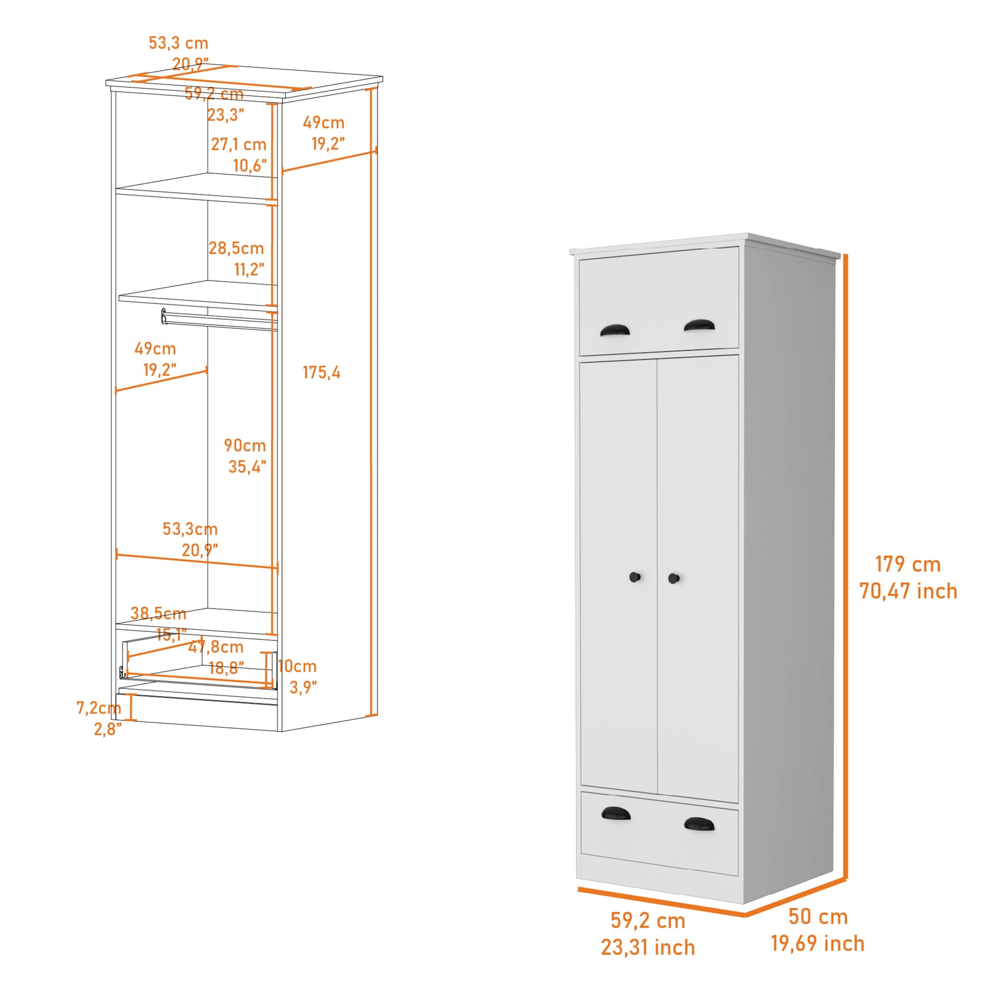 White Double Door Dresser - 70" Wide Storage