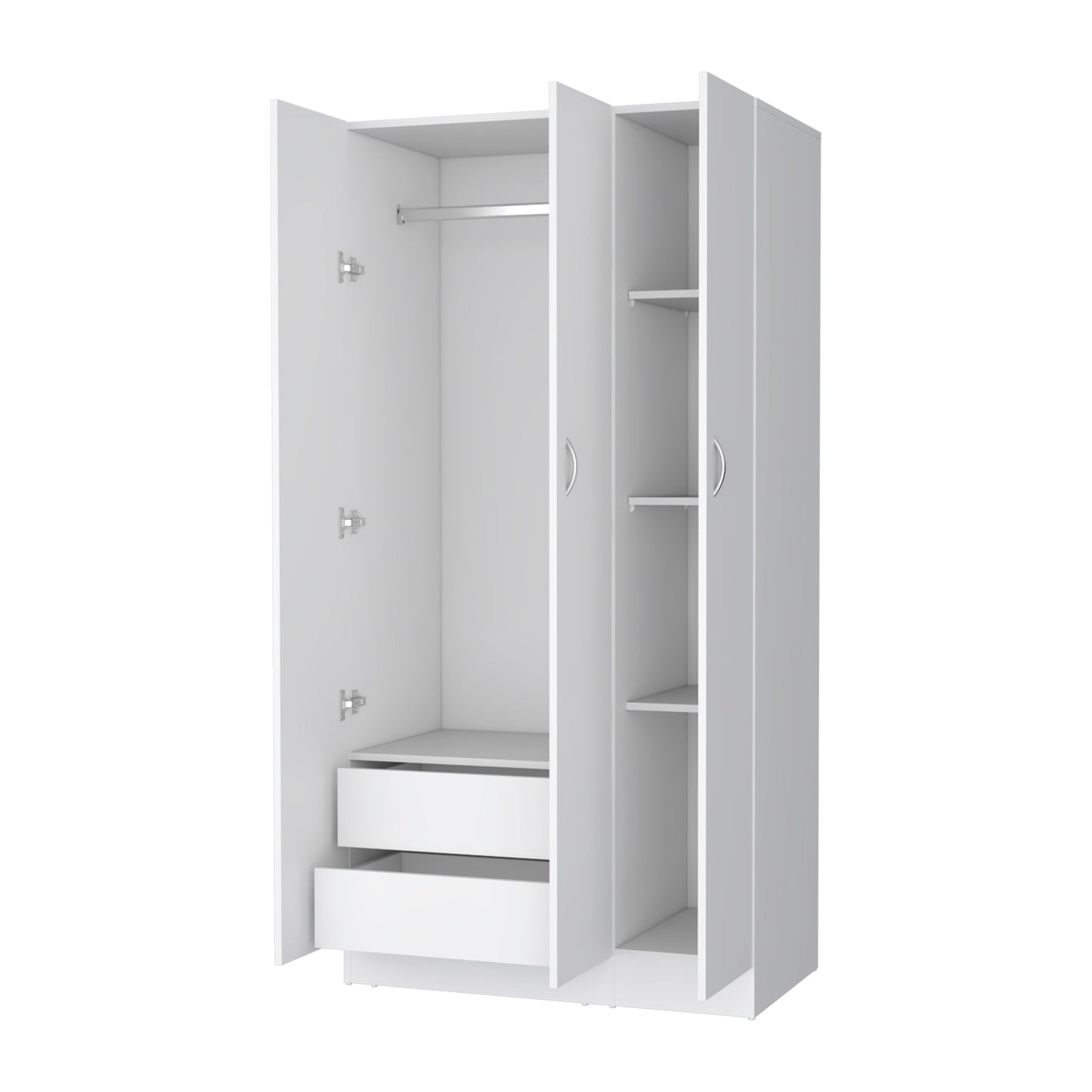 White Engineered Wood Wardrobe with Drawers and Shelves for Bedroom
