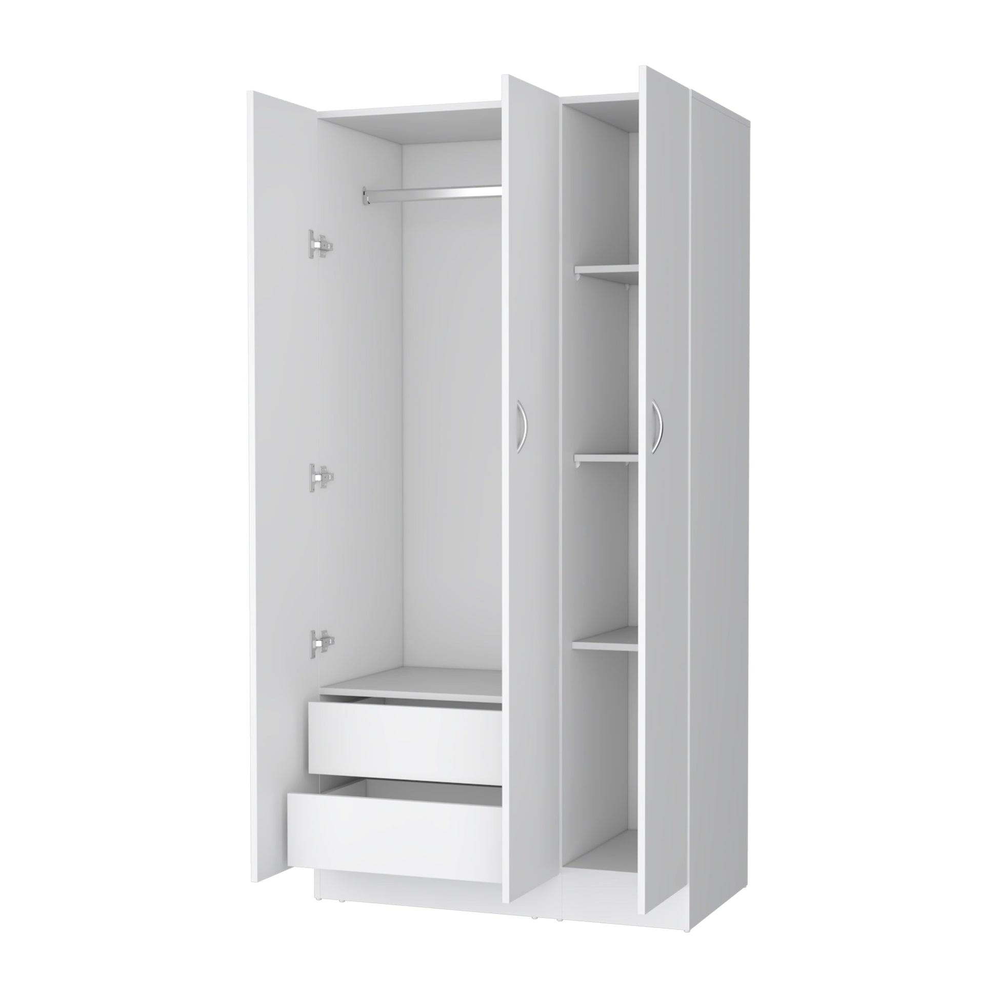 White Engineered Wood Wardrobe with Drawers and Shelves for Bedroom