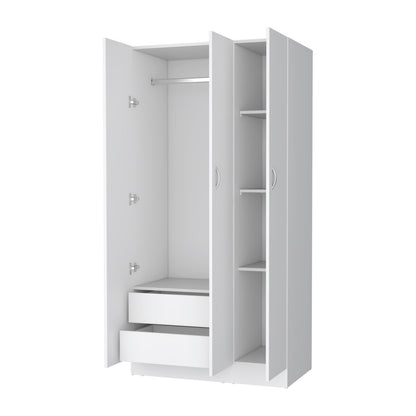 White Engineered Wood Wardrobe with Drawers and Shelves for Bedroom
