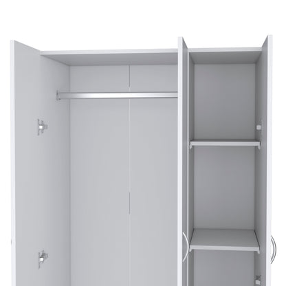 White Engineered Wood Wardrobe with Drawers and Shelves for Bedroom