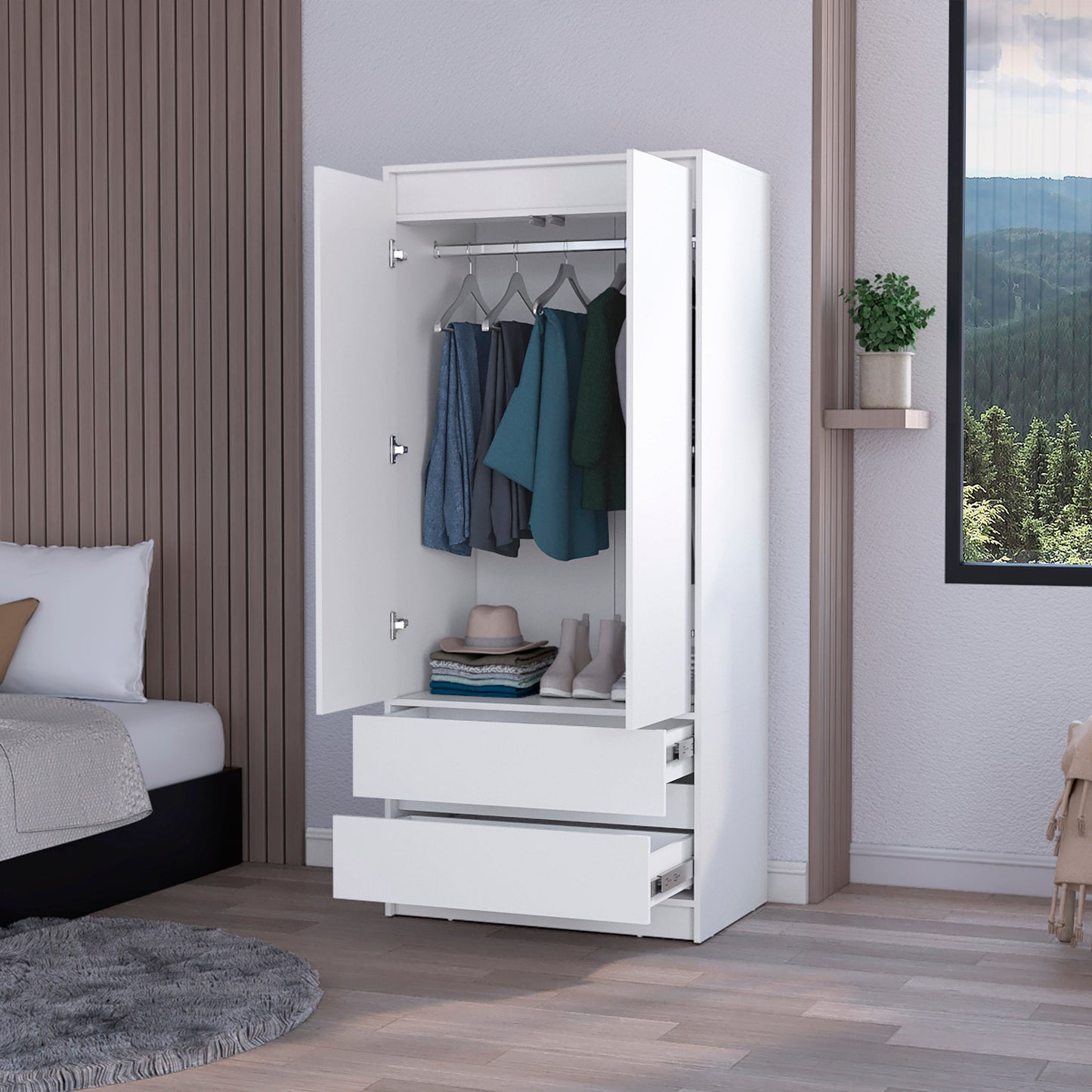 White 2-Drawer Armoire Bedroom Storage
