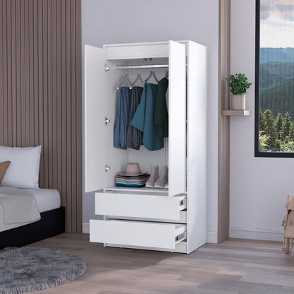 White 2-Drawer Armoire Bedroom Storage