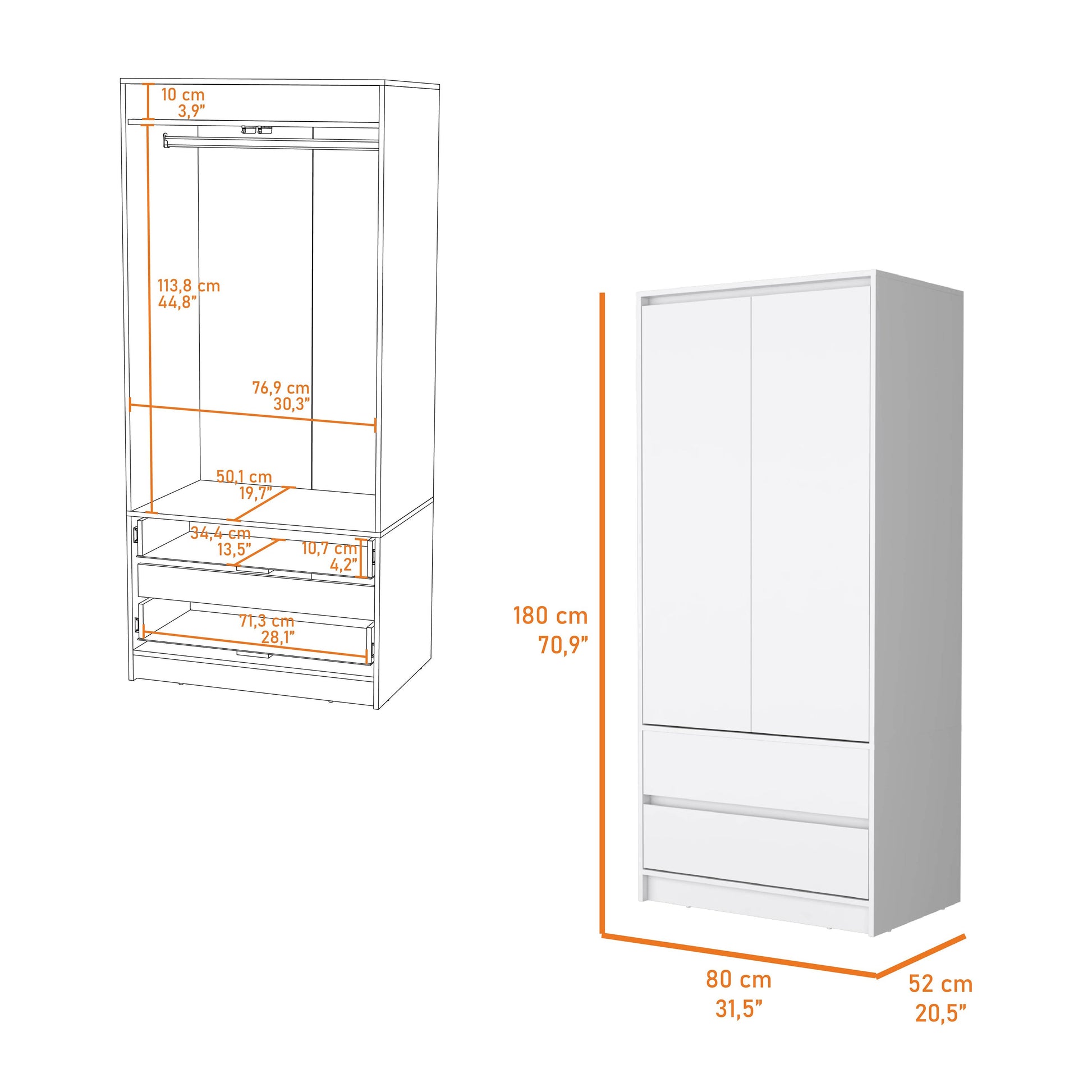 White 2-Drawer Armoire Bedroom Storage