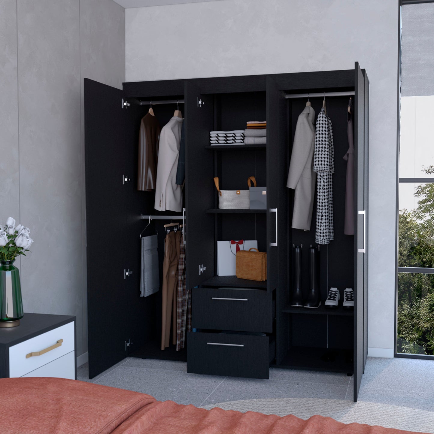 Wenge All-In-One 2-Door Armoire - Bedroom Storage