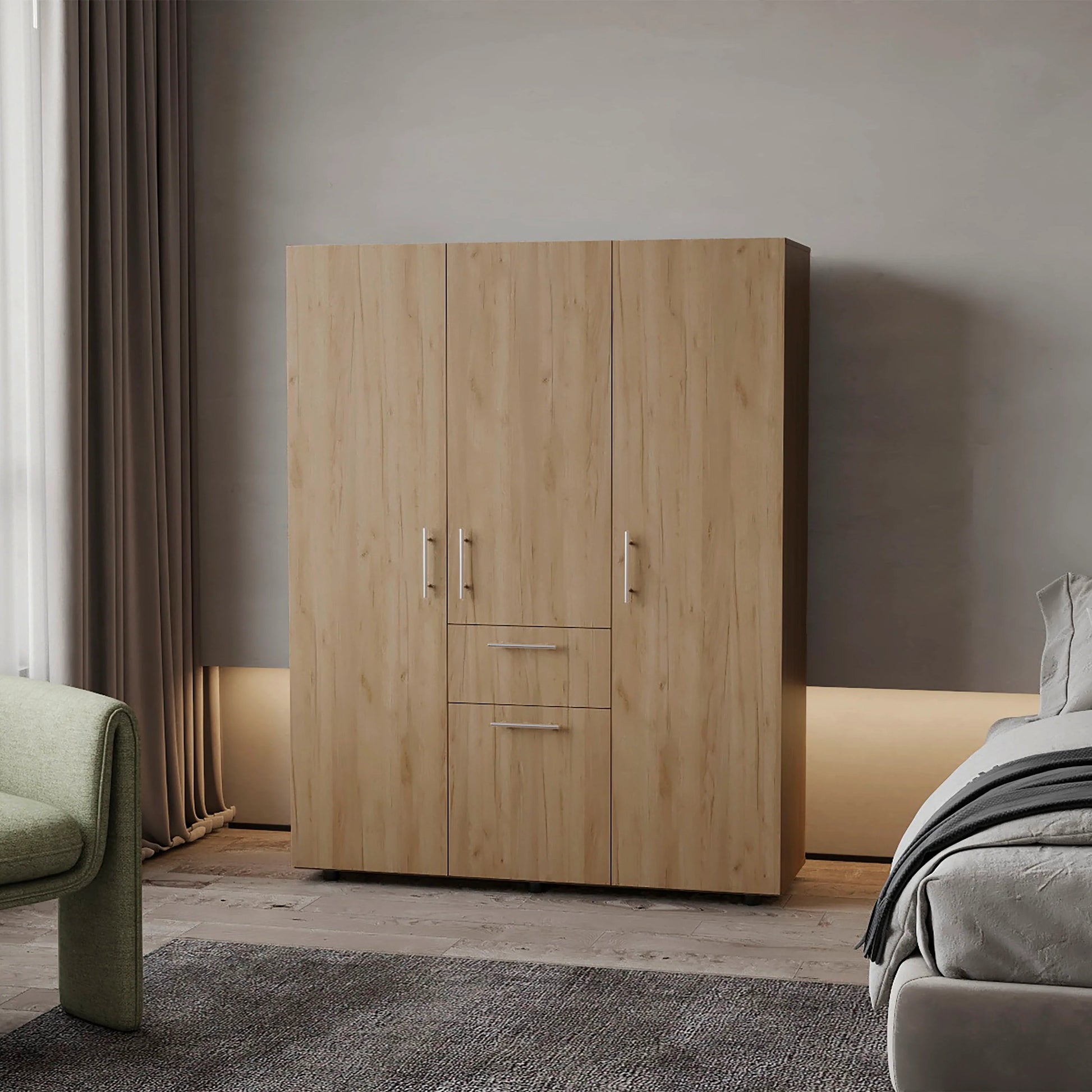 Natural Oak Armoire Multi-storage with one Drawer