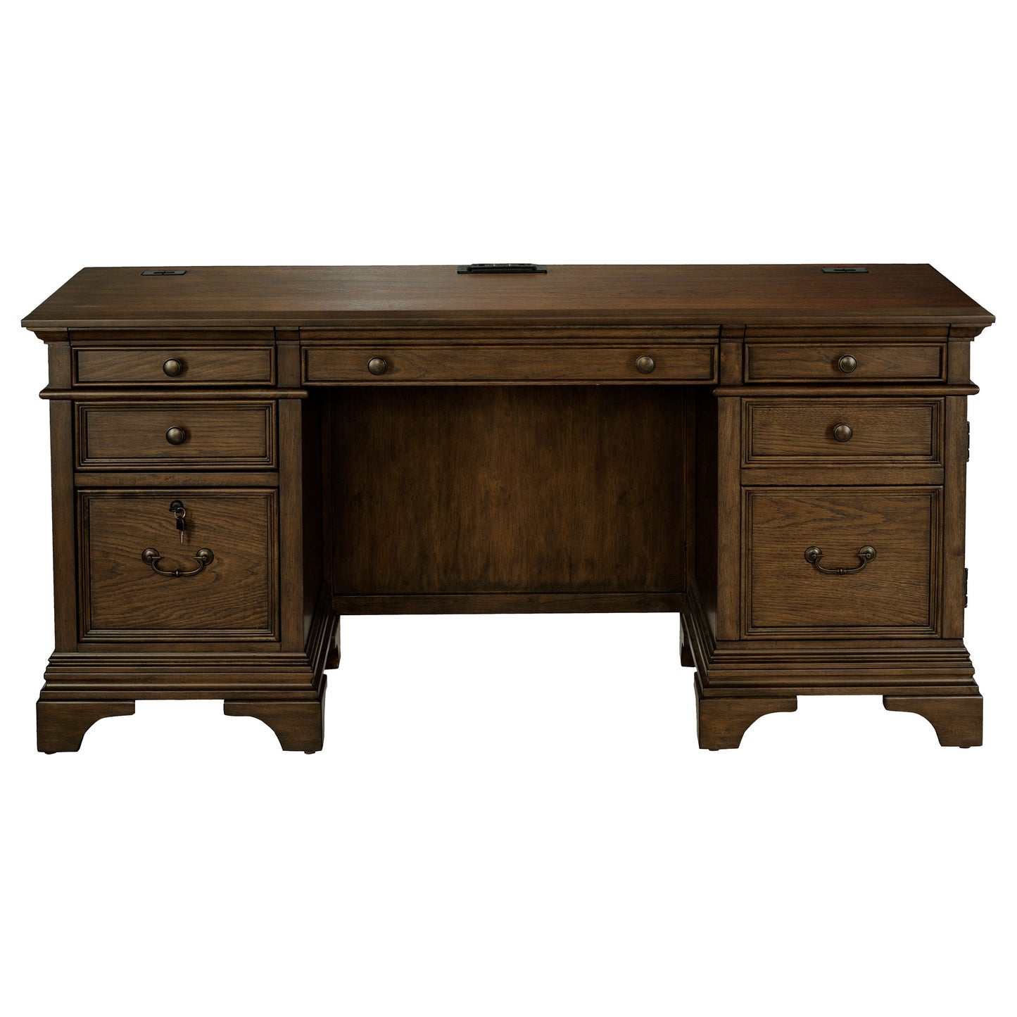 Stigham Burnish Oak 5-Drawer Credenza Office Desk - Solid Wood MDF