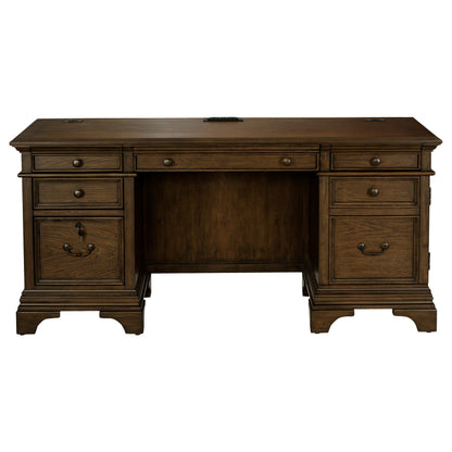 Stigham Burnish Oak 5-Drawer Credenza Office Desk - Solid Wood MDF